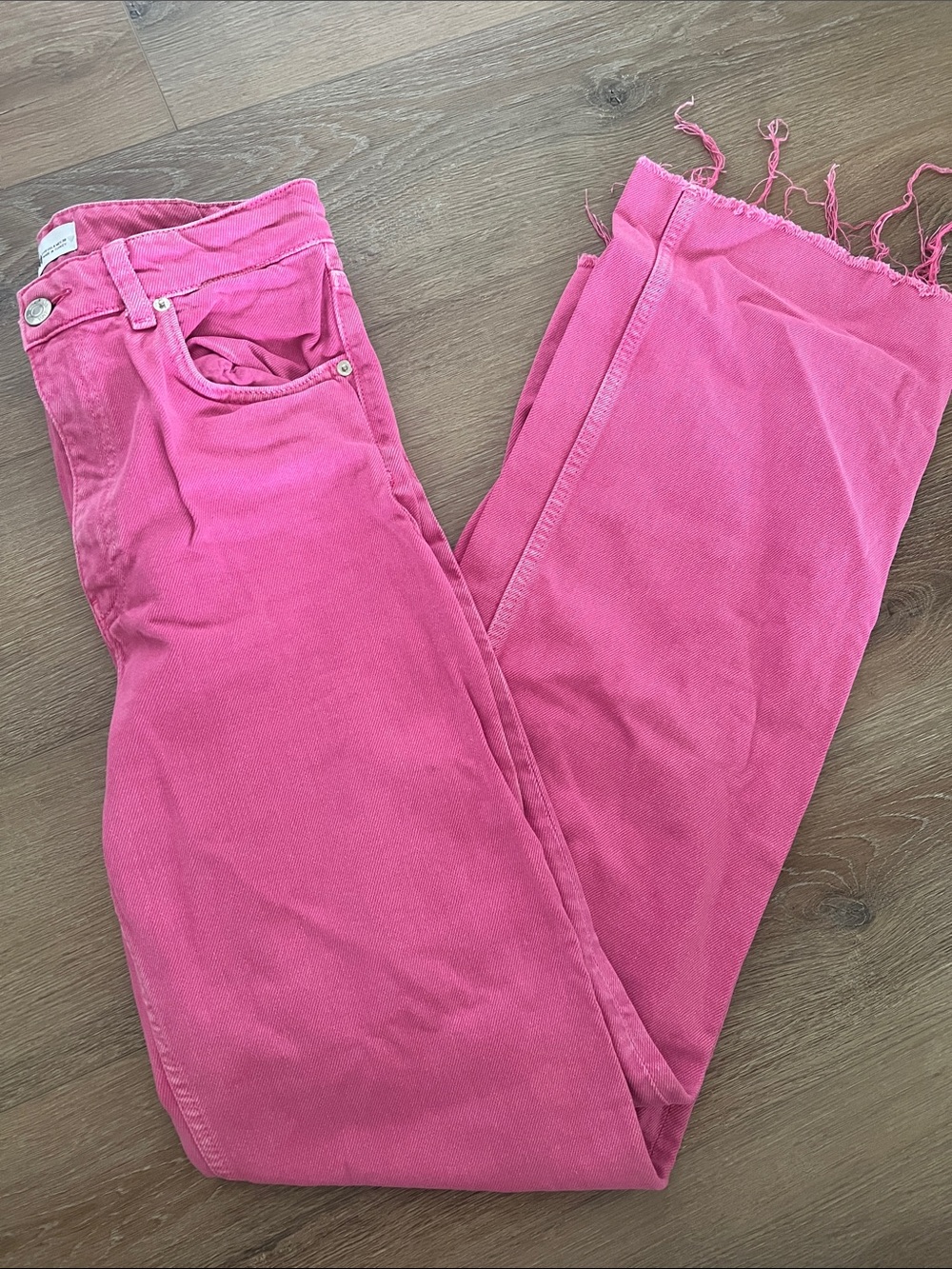 Zara Pink Straight-Leg Jeans with Frayed Hem